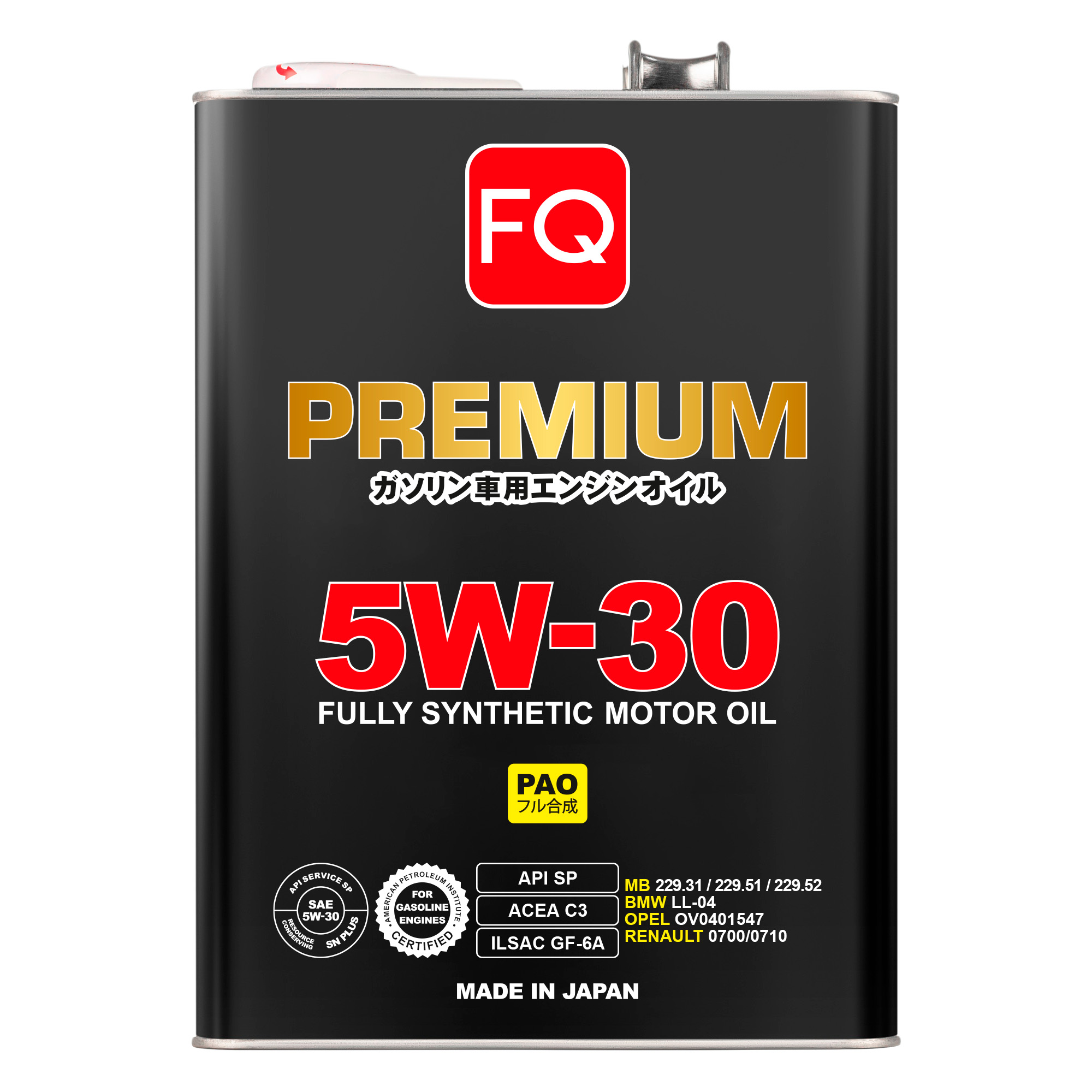 Масло моторное FQ PREMIUM 5W-30 SP/GF-6A/C3 FULLY SYNTHETIC (PAO), 4л